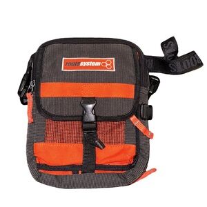 VINTAGE ROOTS SYSTEM orange/grey multi-pocket crossbody bag.
